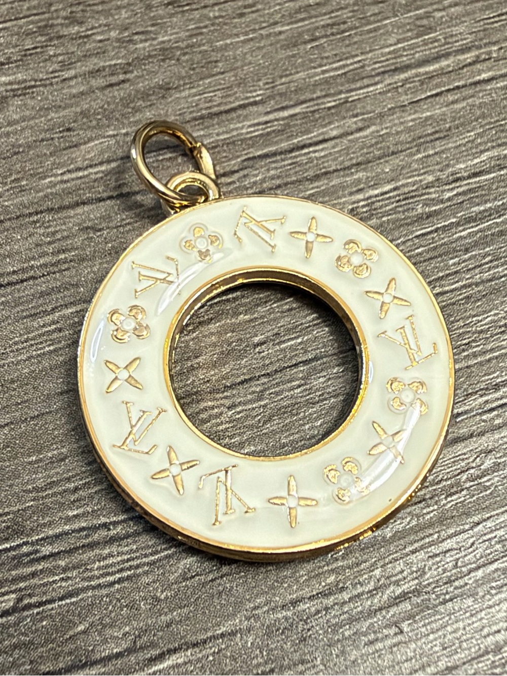 Louis Vuitton White Enamel and Gold Circle Pendant